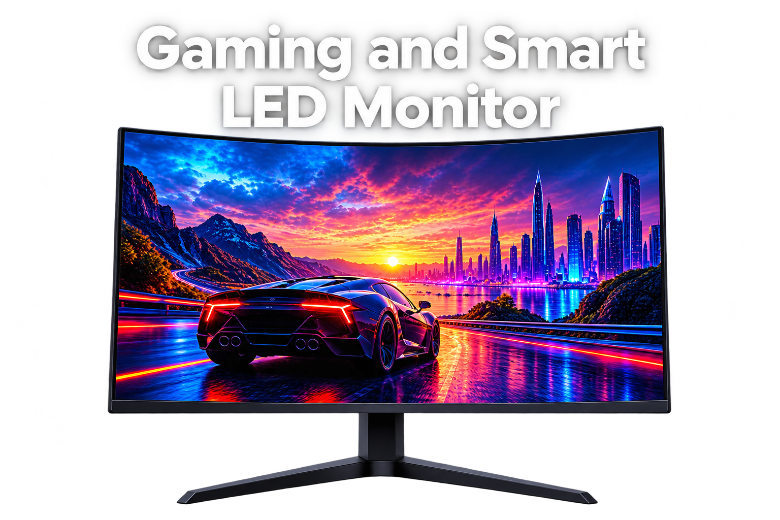 Gaming Monitor with Neon Supercar Scene